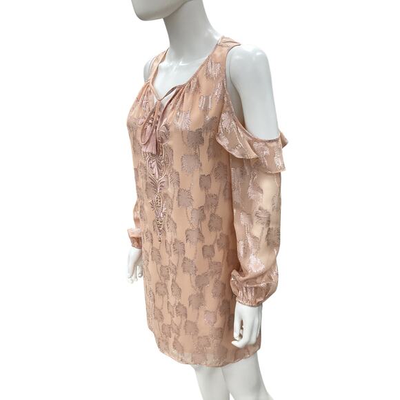 Lilly Pulitzer Dress Womens SZ S Metallic Shimmer Overlay Cut Outs On Arms Peach - Picture 2 of 5